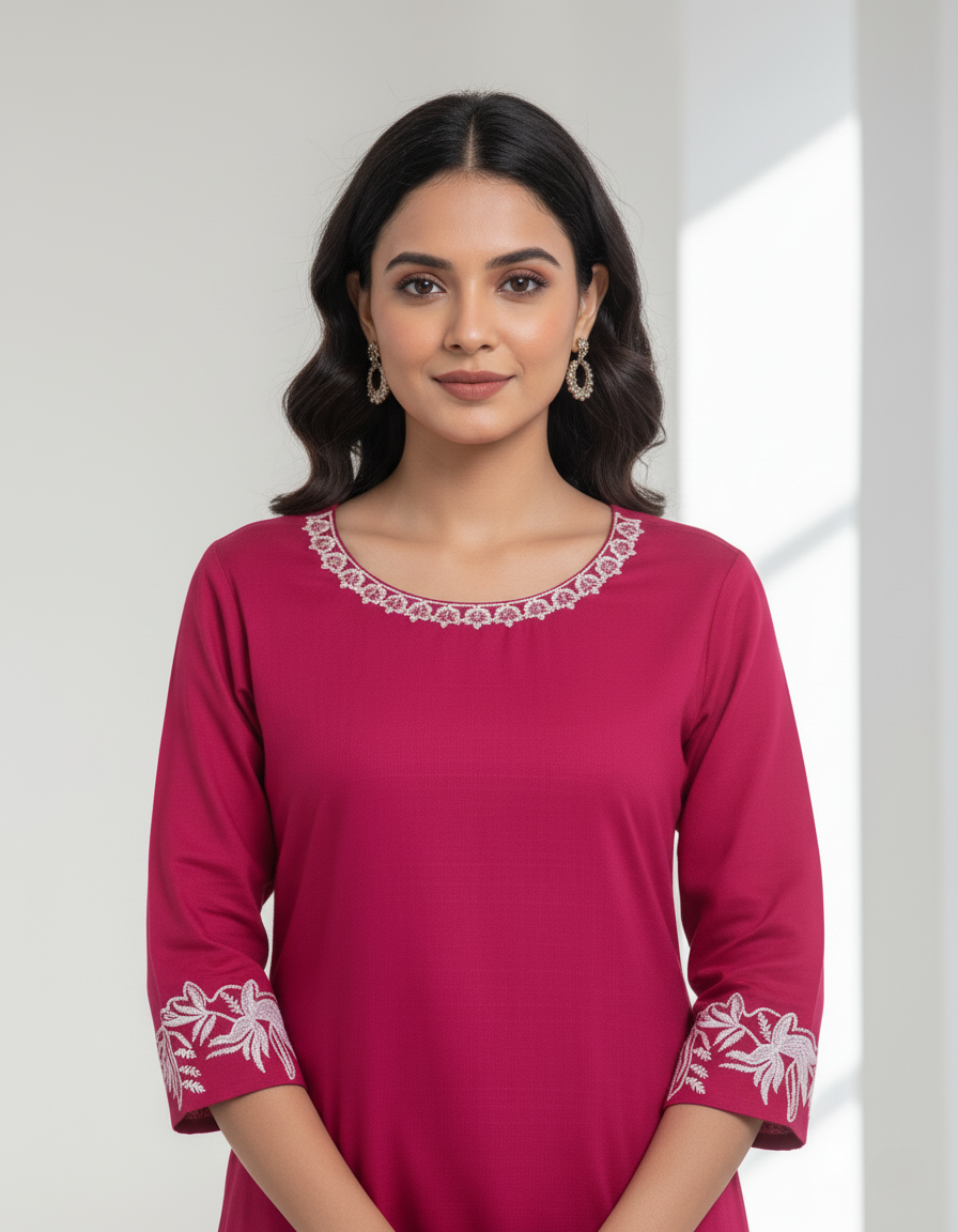 Pure Vichitra Designer Silk with Cut Work Detailing Short Kurti Co-ord Set - Red