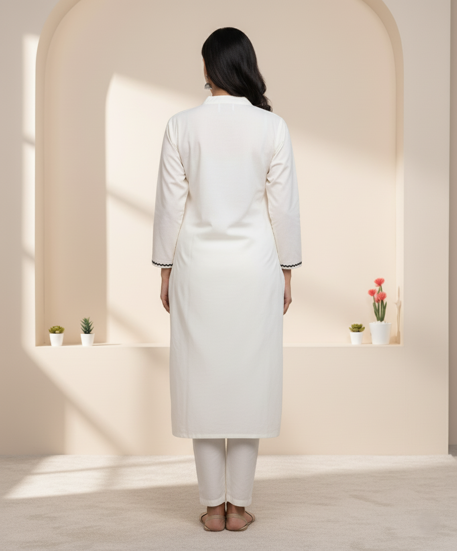 Pure Handloom Silk, Embroidered Co-ord Set - Off-White