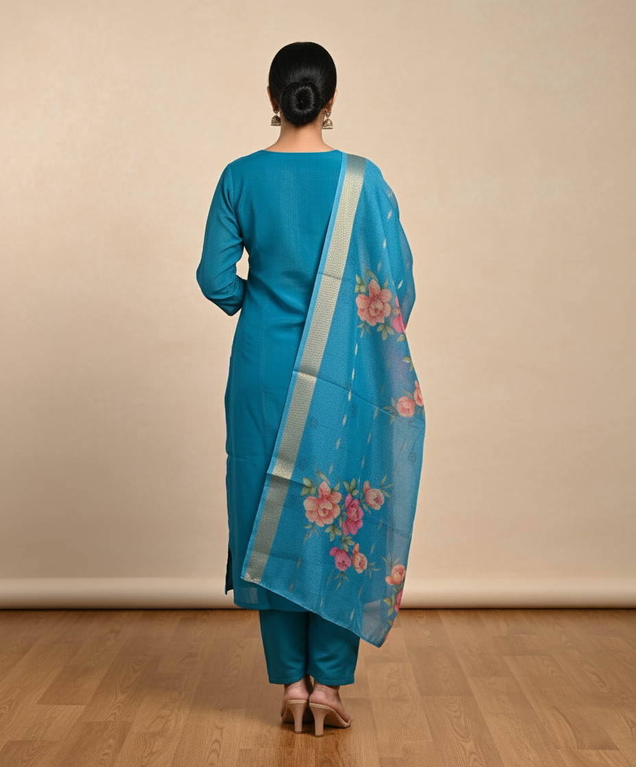Embroidered Pure Vichitra Silk Premium Designer Suit - Blue