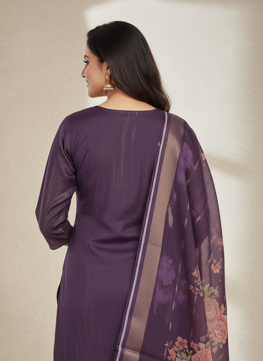 Embroidered Pure Vichitra Silk Premium Designer Suit - Dark Purple