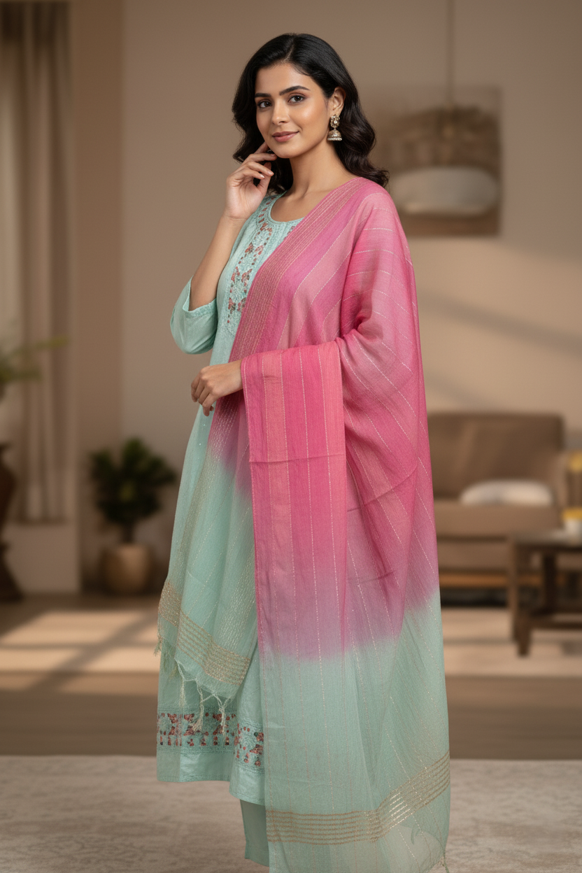 Viscose Designer Sequin Work Embroidered Suit - Mint Green