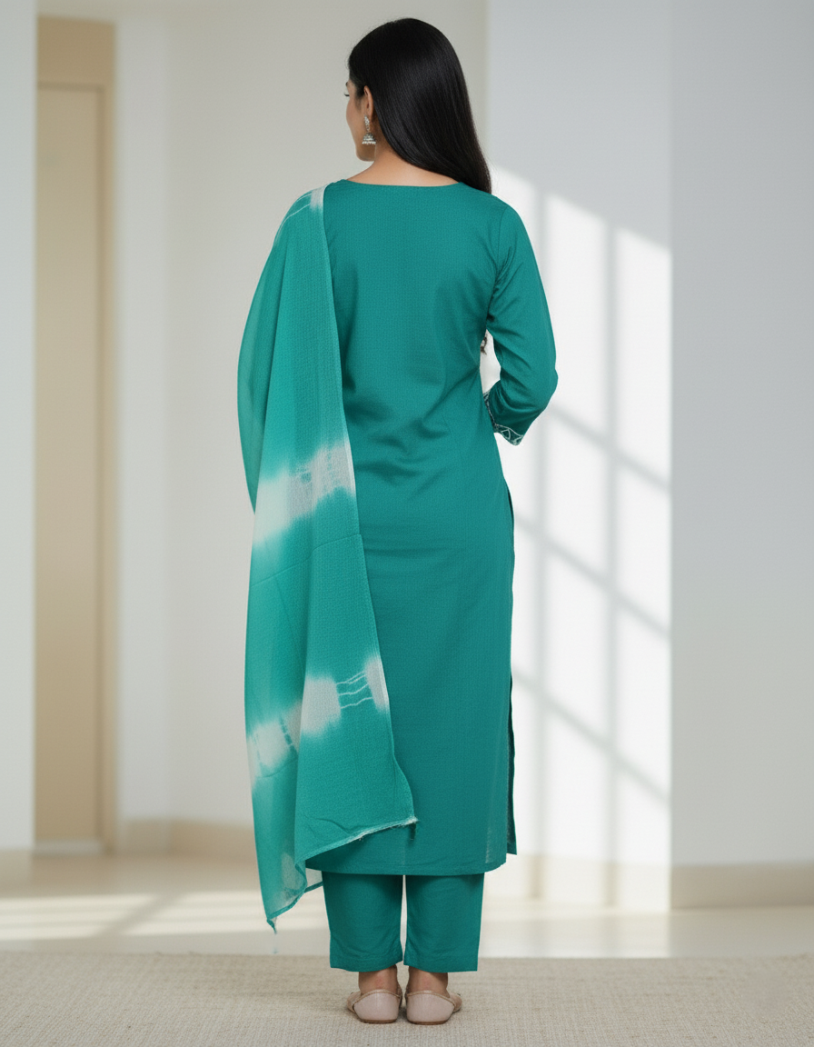 Pure Rayon Lawn Cotton Thread-work Designer Suit - Green
