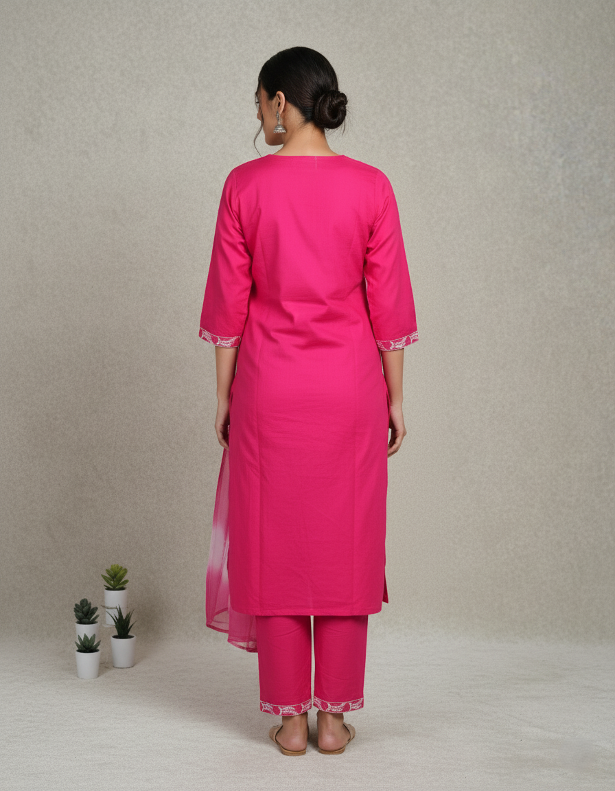 Pure Rayon Lawn Cotton Thread-work Designer Suit - Pink