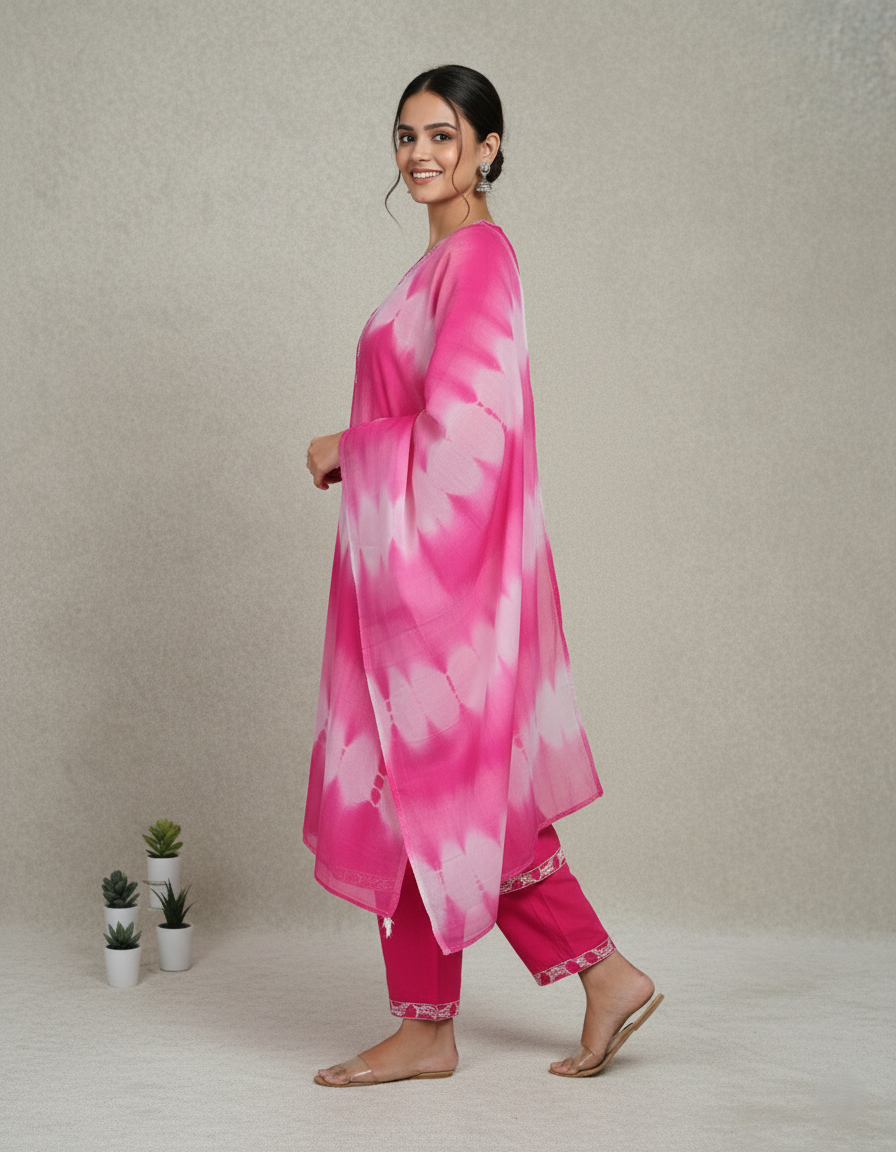 Pure Rayon Lawn Cotton Thread-work Designer Suit - Pink