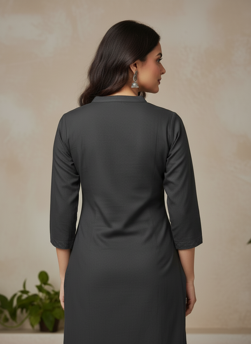 Premium Rayon Lawn Cotton Lucknowi Chikan-Kari Suit, Tie-Dye Dupatta - Grey