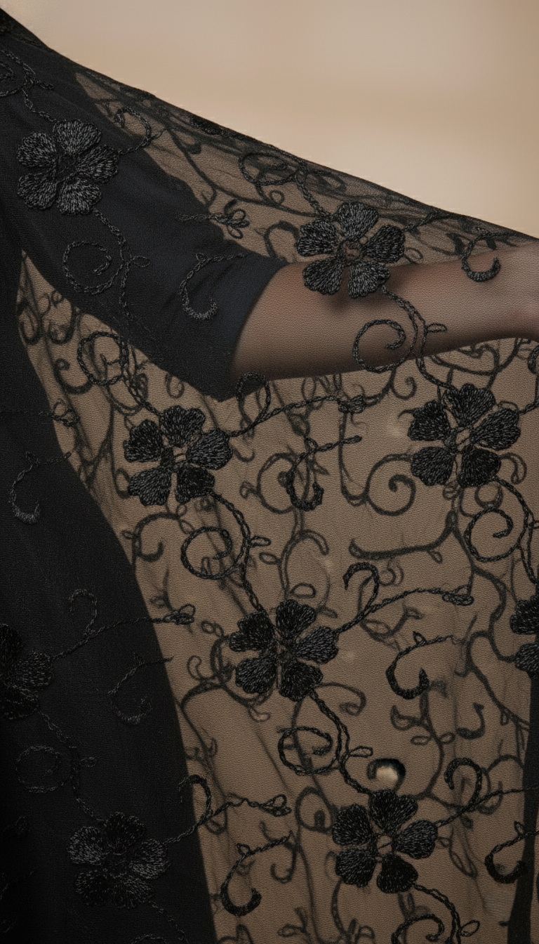 Cotton Threadwork Embroidered Dupatta - Black