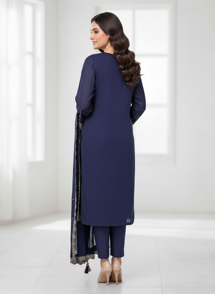Premium Banarasi Georgette Designer Suit, Heavy Zari Embroidery - Violet