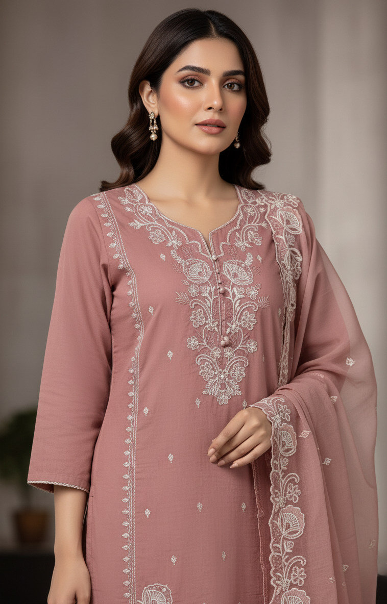 Samudrai Silk with Embroidered Cut Work Designer Suit - Salmon