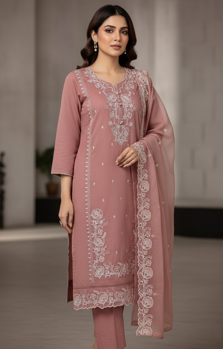 Samudrai Silk with Embroidered Cut Work Designer Suit - Salmon